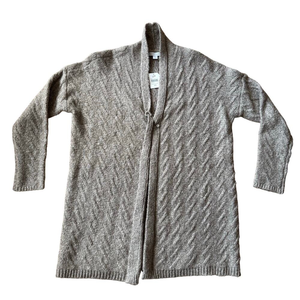J. Jill Brown Cable Knit Open Front Alpaca Blend Long Cardigan Sweater Sz XS